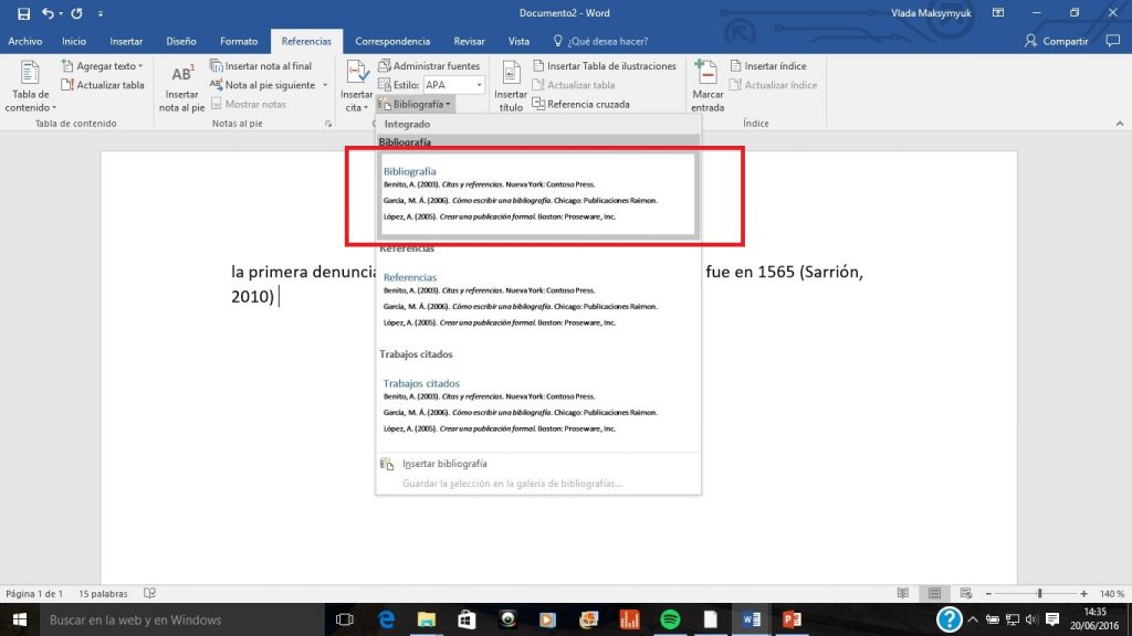 Cómo hacer referencias bibliográficas en WORD
